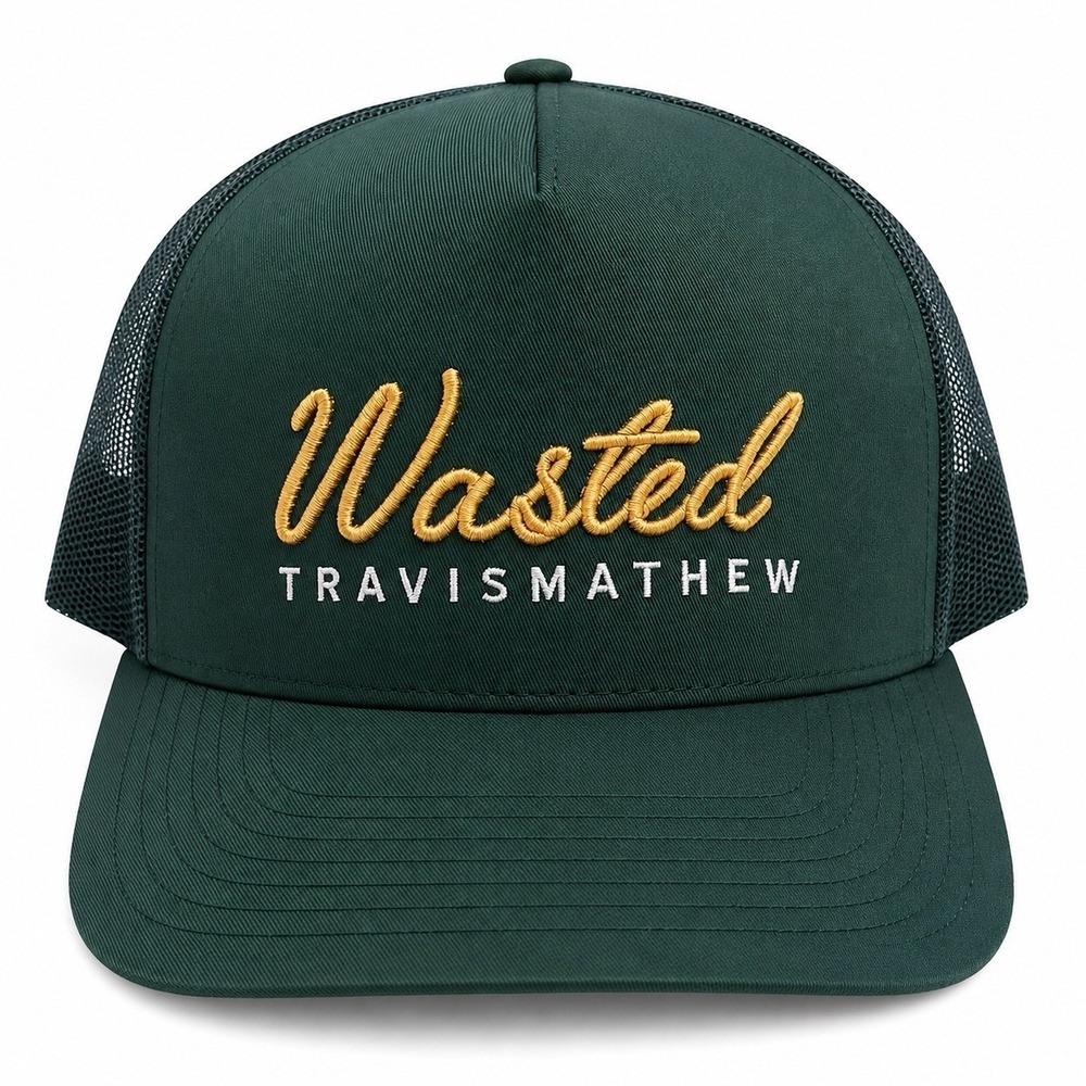 TravisMathew Wasted Trucker Hat Green Snapback Golf Cap Mesh Adjustable